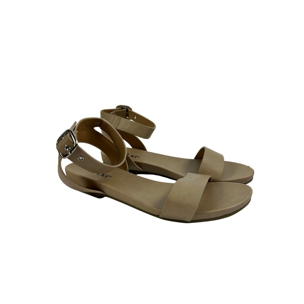 TAXI Neutral Tan Minimalist Ankle Strap Flat Sandals Summer Basic Size 36‎